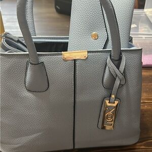 Gray Women's Structured Tote Bag with Gold Hardware